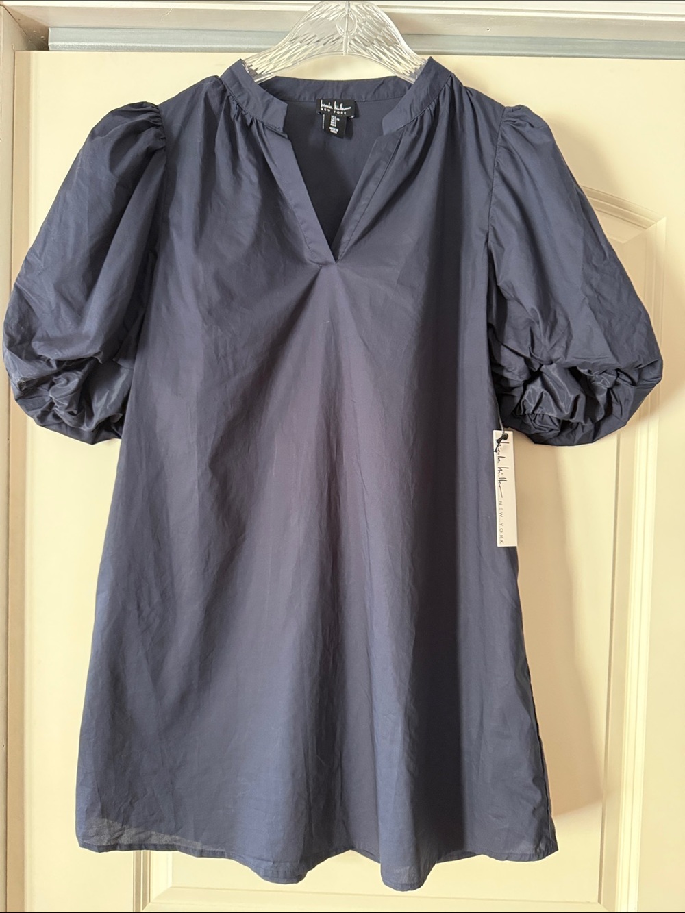 Nicole Miller Navy Puff Sleeve Dress